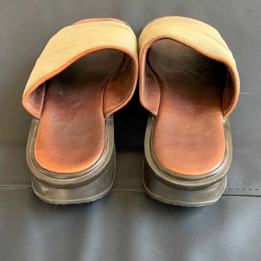 Made in Italy Leather Slide Sandals Neutral Tan Brown Cushioned Footbed Comfort